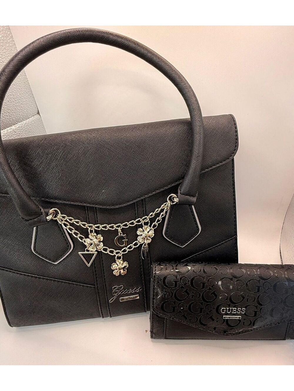 GUESS Black Leather Purse & Wallet Set
